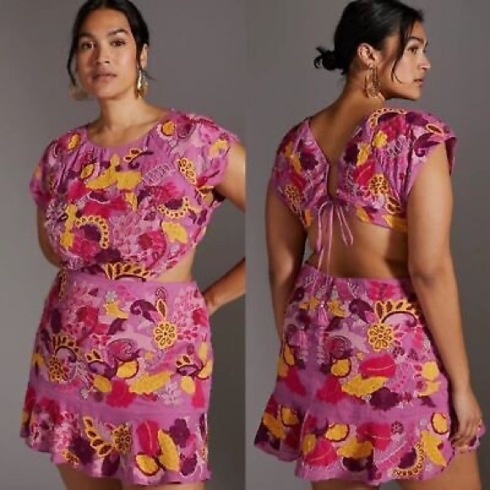 Anthropologie Pink Floral Backless Two-Piece Dress